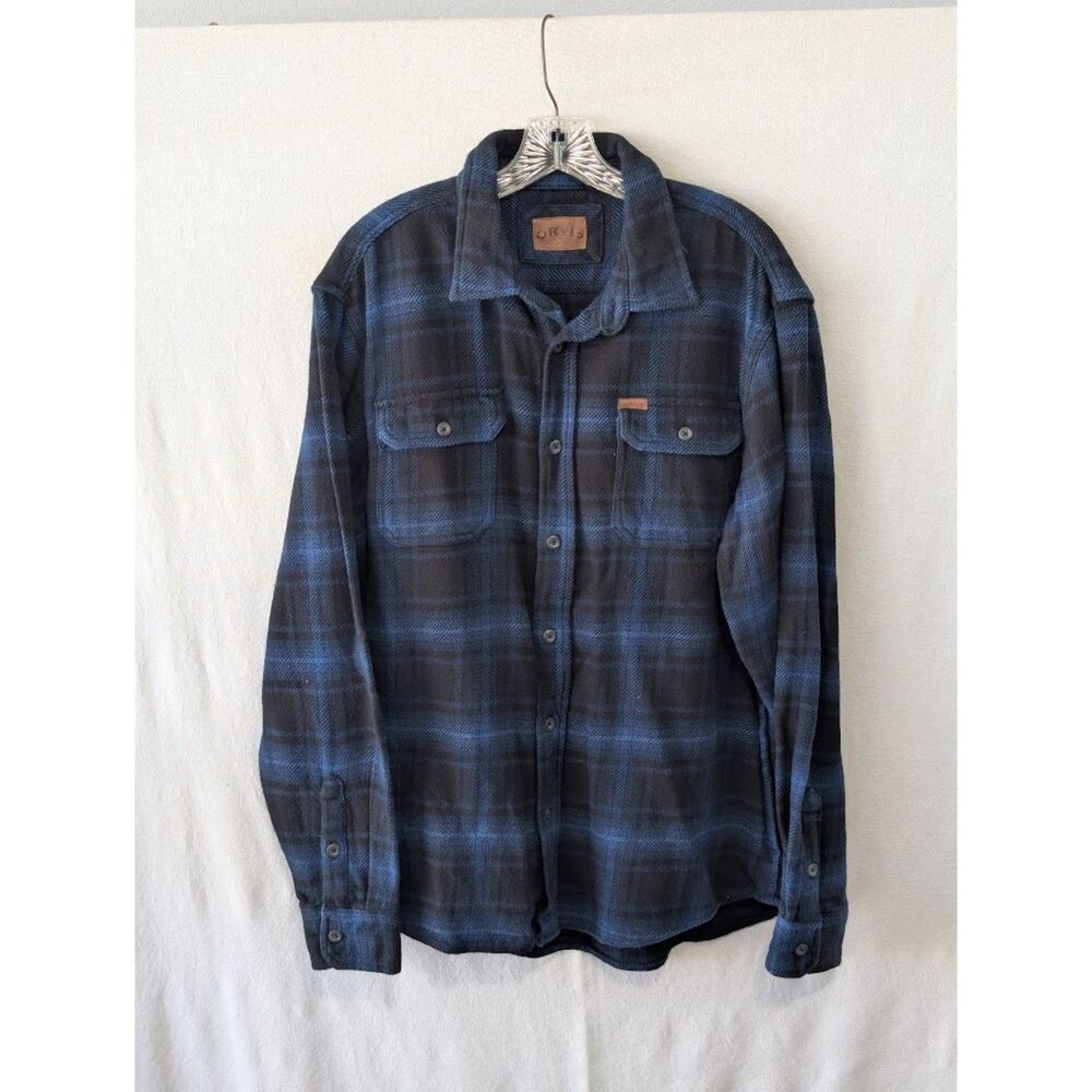 Orvis Heavy Plaid Flannel Shacket with Pockets Blue/Black Men's Size Large